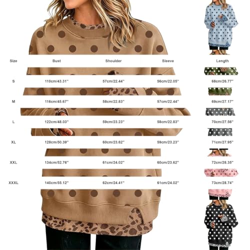 Polka Dot Sweatshirt for Women Casual Dressy Leopard Print Sweaters Khaki L | Layering Tops, Leopard Print, Patchwork, Long Sleeve, Pullover Sweaters, Cozy, Vacation, Layering, Fall Winter Outfits - image 4