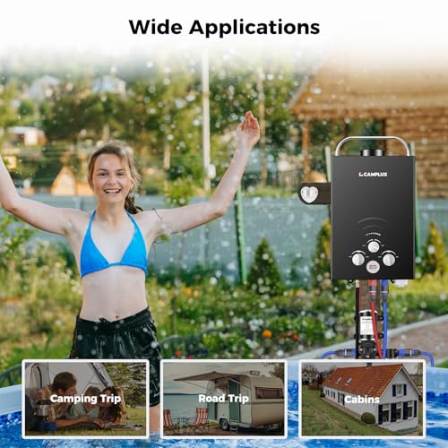 Image of CAMPLUX Portable Water Heater,1.58 GPM Propane Water Heater Outdoor,41,000 BTU Camping Water Heater with 1.6 GPM Water Pump Pack，BW158BP60, Black