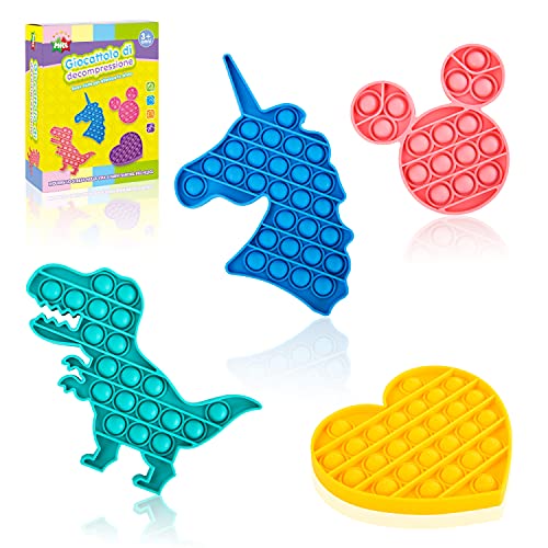 MILESTAR Fidget Toy Push Pop Bubble 4 Pack(Heart, Mickey, Dinosaur, Unicorn) Stress and Anxiety Relief Squeeze Sensory Toy Cover