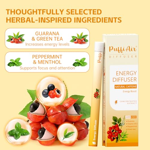 Image of Herbal Diffuser Pen, Energy Diffuser with Guarana, Green Tea Extract, VB12, Peppermint & Menthol for Energy Boost, All Natural Swap - Up to 600 Uses (Varies by Usage), 1 Diffuser, 1 Pack