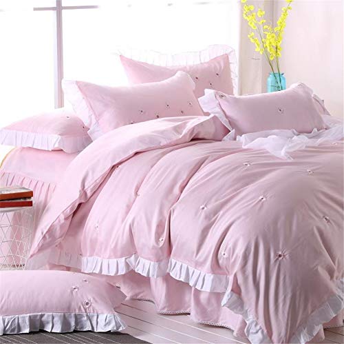 Ropa de cama de algodón egipcio blanco y rosa de lujo con funda nórdica suave tamaño King 3
