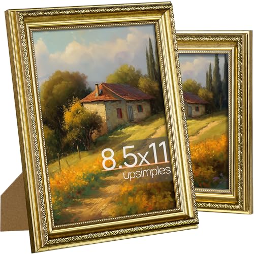 upsimples Vintage 8.5 by 11 Picture Frame Antique Gold Frames 2 Pack