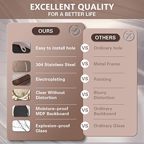 Clavie Round Bathroom Mirror Brown Circle Mirror 24 Inch Modern Wall Mirror Stainless Steel Frame Circle Mirror Wall Mounted Decorative Mirror For Vanity, Bedroom, Living Room, Entryway #TOP6