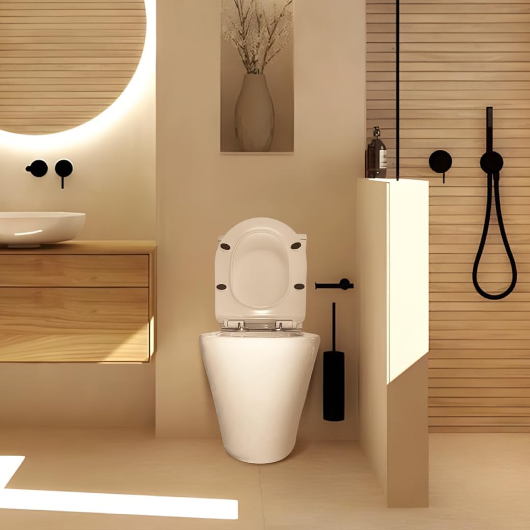 Inodoro Completo - WC Inodoro Completo con Sistema Rimless Antibacterias - Vater Baño con Tapa UF Termodurente Amortiguada - Inodoro Salida Dual Eficiente con Ahorro de Agua (Venecia)