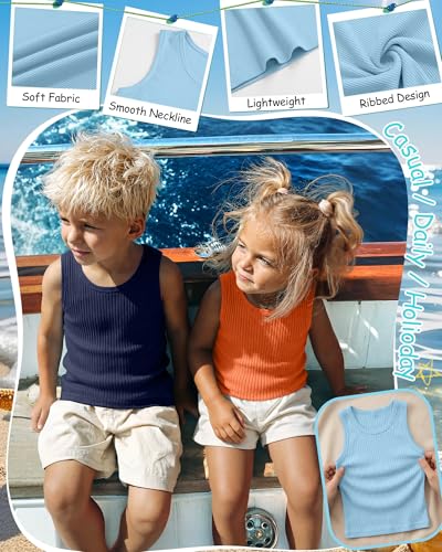 Image of 4 Pack Toddler Boys Cotton Tank Tops | Ribbed, Sleeveless T-Shirts, Summer Undershirts, Slim Fit, Crewneck, Layering, Sizes 18M-5T