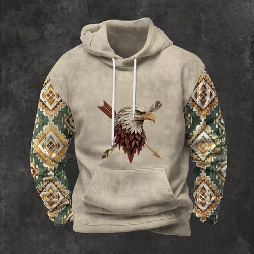 Men's Western Hoodie Aztec Graphic Hooded Sweatshirt Long Sleeve Ethnic Style Oversized Retro Pullover Lightweight Top2