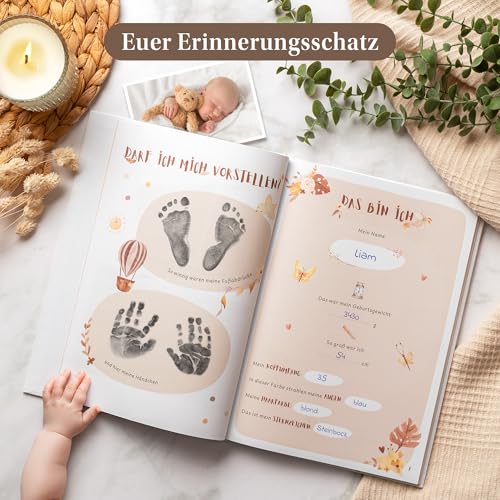 EULENTALER® Das Original Babytagebuch Boho I Von Pädagogen gestaltet I Mit süßen Waldtieren & stabilem Papier I Viel Platz für Fotos I Babyalbum Mein erstes Jahr – Geschenk zur Geburt & Babyparty