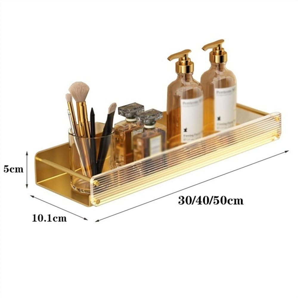 Organizador de ducha dorado montado en la pared con vallas frontales de acrílico, estantes decorativos de aluminio moderno para baño, toalla Stora (30 cm)