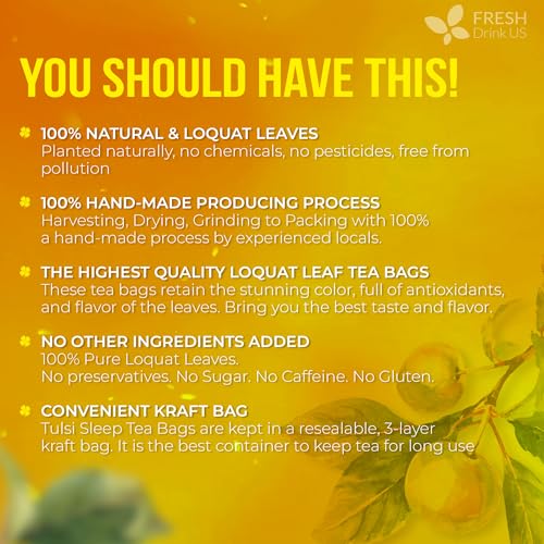 Image of FreshDrinkUS, Premium 40 Tea Bags Loquat Leaf Tea | Eriobotrya japonica | Herbal Tea Bags | Naturally Dried Loquat Leaves | Caffeine-Free Botanical Tea. Sugar-Free. Caffeine-Free. Vegan