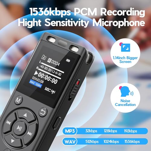 Image of Tonfarb 64GB Digital Voice Recorder with Playback,Audio Recording Device for Lectures Meeting /Classes /Interviews,Tape Recorder with Voice Activated,Password,Noise Reduction,A-B Repeat,MP3 Player Etc