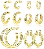 Adoyi Gold Hoop Earrings Set for Women 14K Gold Plated Chunky Hoops Twisted Small Huggie Hoop Earrin