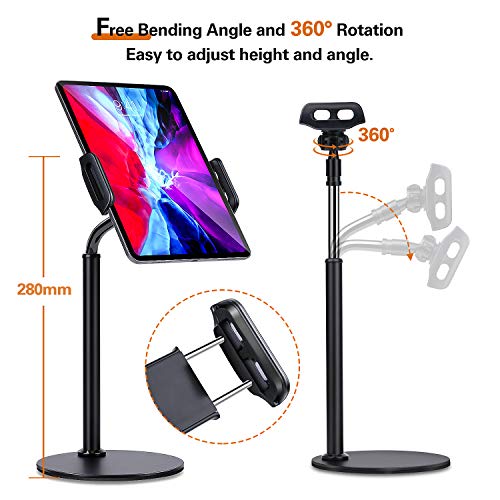 Tablet Stand Holder, Boxeroo Tablet & Phone Holder Stand with Adjustable Height & 360° Rotating, Desktop Tablet Stand for iPad Mini/iPhone/Switch/Samsung Galaxy Tabs/E-Reader and More(4.7-12.9'')