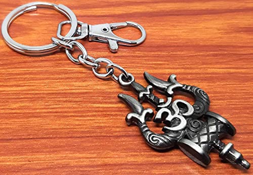 Image of Aura Lord Shiva Shankar Bholenath Mahadev Damru Om Trishul Keychain For Men Women Boys Girls Shivratri Husband Wife Metal Hook Keychain