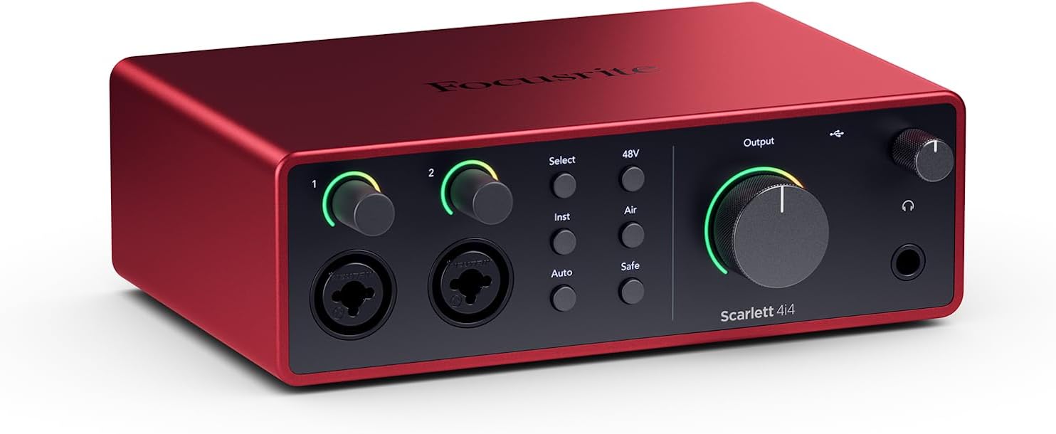 Scarlett 4i4 4th Gen USB Audio Interface, for Musicians, Songwriters, Guitarists, Content Creators — High-Fidelity, Studio Quality Recording, and All the Software You Need to Record | 4-In 4-Out, 2 Mic Preamps, 2 Hi-Z Inputs, 4 Line Inputs, MIDI In/Out, Auto Gain, Clip Safe, Air Modes, 24-Bit/192kHz