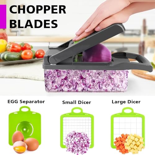 Image of Multi-Functional Vegetable Chopper (14-in-1 /22-in-1) | Food Cutter with Interchangeable Blades, Storage Container, Onion Chopper, Slicer, Dicer, Grater | Kitchen Tool (14 in 1 Multipurpose Chopper)