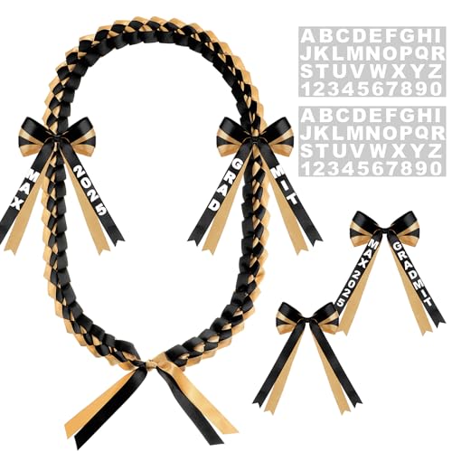 Suncalla Graduation Ribbon Leis Class of 2025 Grad Money Lei Double Braided Necklace Accessories for Graduation Party(Gold,Black,1 Pcs)