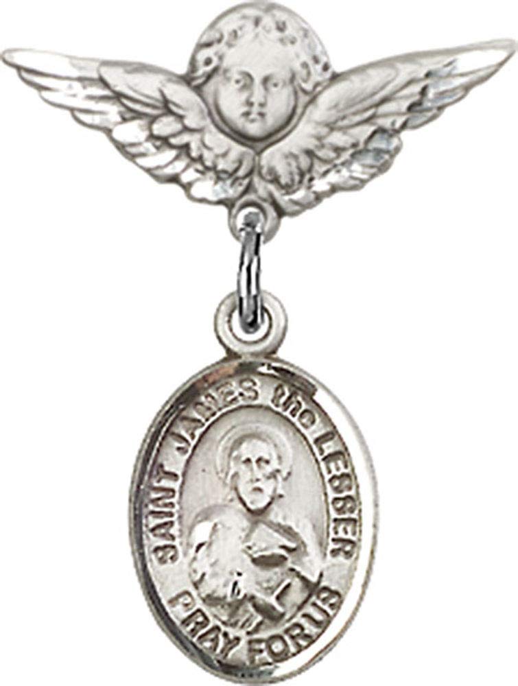 Jewels Obsession Baby Badge with St. James the Lesser Charm and Angel with Wings Badge Pin | Sterling Silver Baby Badge with St. James the Lesser Charm and Angel with Wings Badge Pin - Made In USA