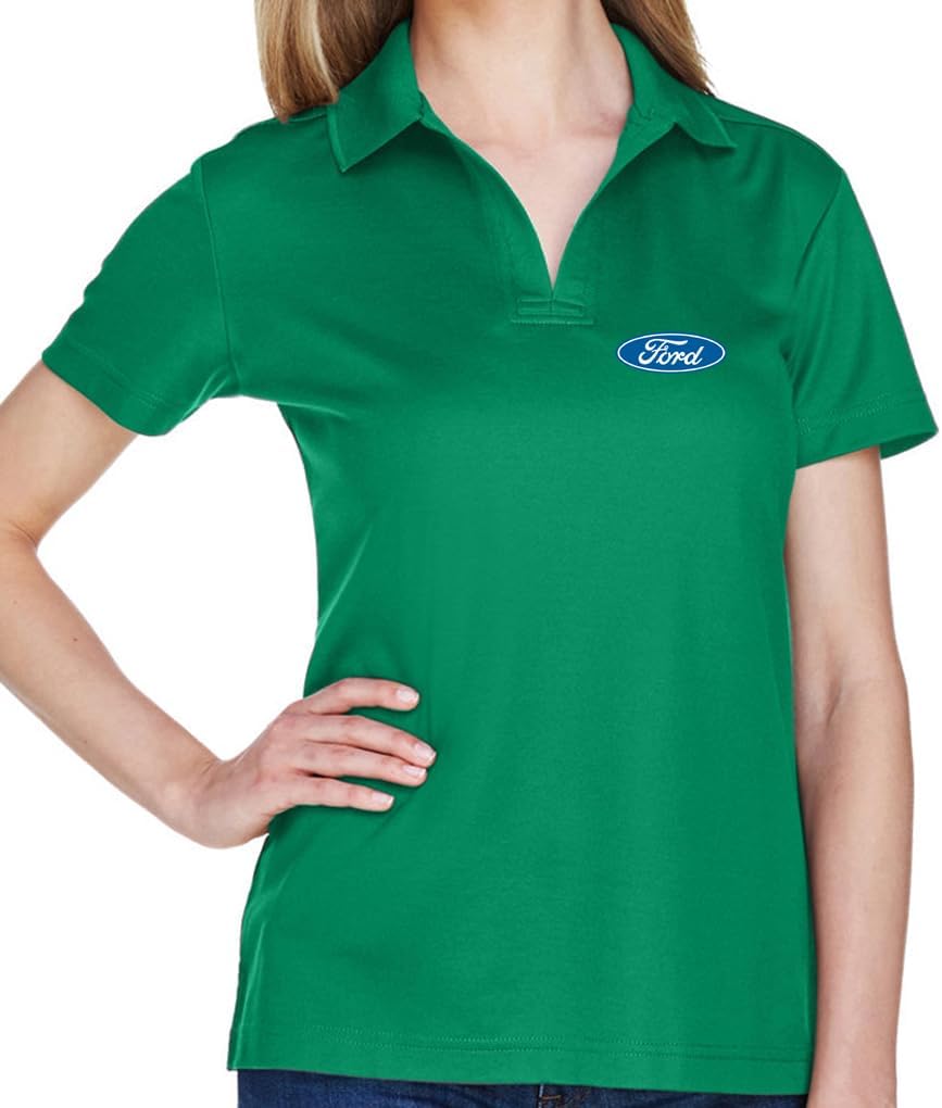 Women's Ford Oval Logo No-Button V-Neck Polo Shirt