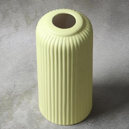 Image of KREATIVE ART'S Modern Ribbed Design Ceramic Flower Vase for Living Room, Flower Pots for Artificial Flower, Home Decoration Item, Home Decor, Vases for Living Room (Yellow, Medium)