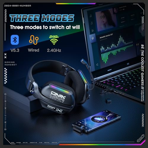 Image of GT808 Wireless Gaming Headset with Mic, Over-Ear Headphones, Tri-Mode 2.4 GHz Wireless, Bluetooth 5.3 and 3.5 mm Wired, 40 mm Drivers, Detachable Mic, for PC, Laptop, Console and Mobile
