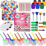 J MARK Toddler Painting Set &ndash; 43 Piece Complete Toddler Paint Set, Spill Proof Paint Cups, Washable Paint for Toddlers, Painting Tools, Smock, Brushes and More