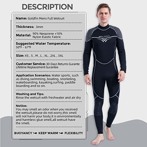 Goldfin Mens Wetsuit, 3Mm Womens Wetsuit Fullbody Diving Suits Long Sleeve Neoprene Thermal Suit Back Zip For Water Sports Diving Kayakboarding Surfing Snorkeling (Mens, Xl) #TOP4
