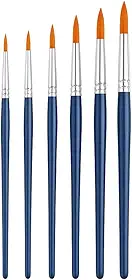 Kit com 6 Pincéis Artísticos de Ponta Fina Para Aquarela Acrílica Óleo Guache e Artesanato Uso Semi-Profissional e Escolar Detalhes e Contornos