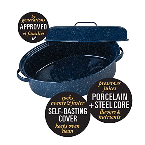 Granite Ware Large Covered Oval Roasting Pan, 18”, Speckled Blue #TOP3