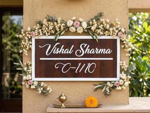 Image of Personalized Craft Wood Luxury Door Name Plates for Home Entrance (15x30 Cm) with 3D Embossed Letters- Ideal for Home & Office Entrances With Stainless Steel Screws || Door name plates (WoodWhite)