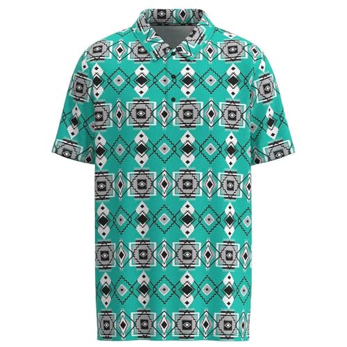 HOOEY Boys Cowboy Golf Turquoise Aztec Polo M