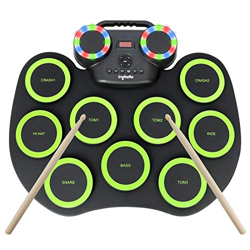 Electronic Drum Kit 9 Pads Roll-up Practice Drum Set for 8h Playing With Built-in Speaker, Headphone, USB MIDI Jack for Kids, Teens, and Adults Beginner, Best Birthday Gift