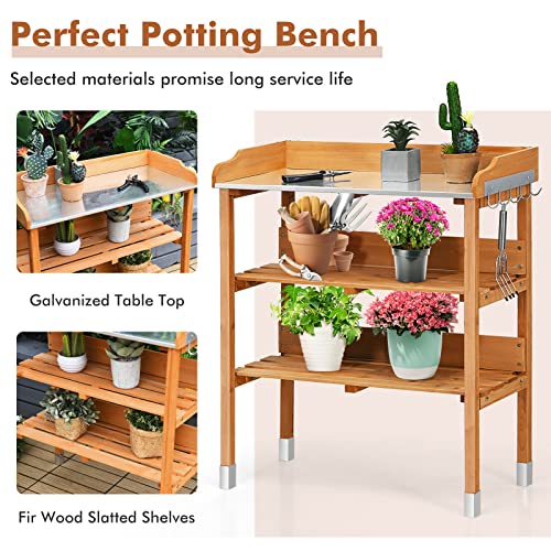 Safstarpottingbenchworkstationwithfirwoodconstructionmetaltabletopgardenplantingtablewopenshelvesandhanginghooksgardeningtablepottingtableforoutsidebackyardbalcony  Urban Country Home Decor S afstar potting bench work station with fir wood construction metal tabletop garden planting table wopen shelves and hanging hooks gardening table potting table for outside backyard balcony  urban country home decor