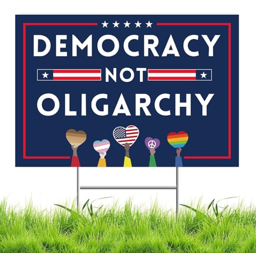 No Kings Protest Yard Signs Democracy Not Oligarchy Yard Sign Double Sided Corrugated Plastic Outdoor Lawn Garden Sign with Metal H Stake 18x12(Blue)