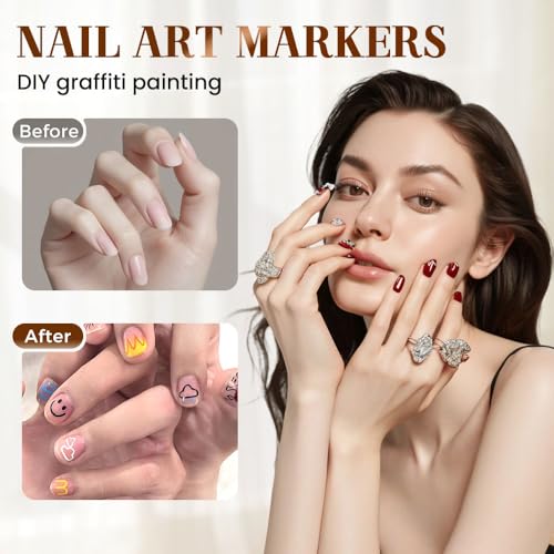 Image of 12 Colors Nail Art Pens Set, Nail Art Markers Polish Pen for 3D Nail Art, Drawing Painting Liner Brush for DIY Nail Art Beauty Adorn Manicure Tool（colorful）