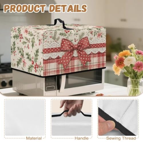 Image of Microwave Oven Cover Christmas Decor Air Fryer Toaster Protector Electrical Appliance Cover for Kitchen Countertop, L, 20.9 x 15.7 x 12.4 Inches, Christmas Bow Holly Plaid