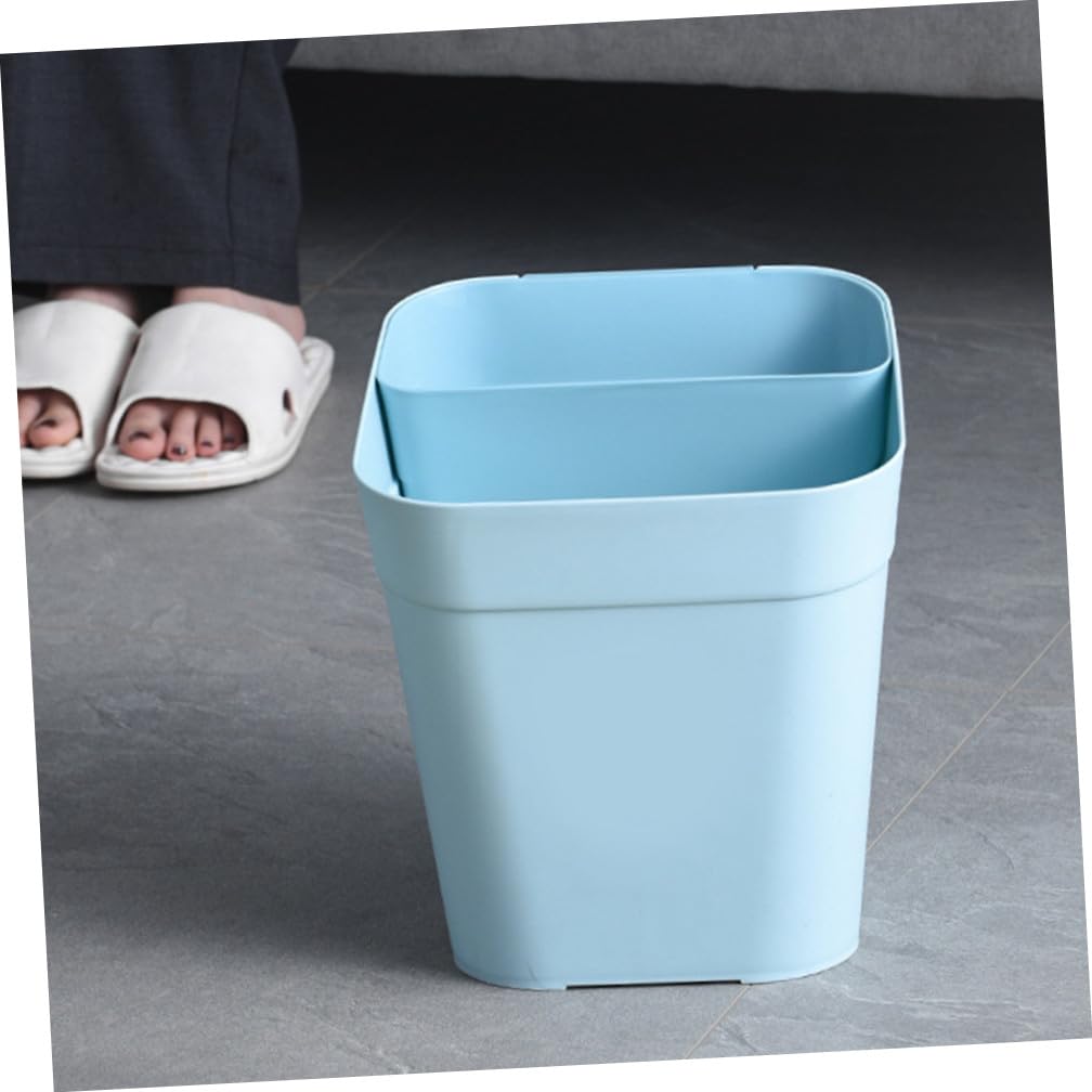 Luxshiny Compact Blue Plastic Kitchen Trash Bin with Dual Compartments Lightweight Wastebasket for Bathroom Office Bedroom and Home Organization Space Saving Sundries Storage Container
