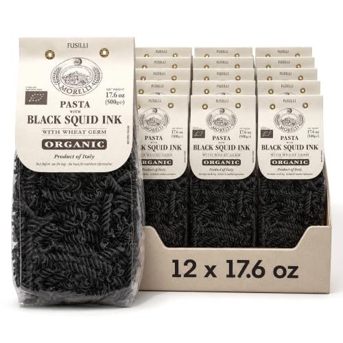 Morelli Organic Squid Ink Fusilli Black Pasta Noodles - 17.6 oz, 12 Pack