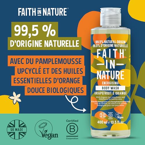 Faith In Nature Gel Douche Naturel au Pamplemousse et à l’Orange, Énergisant, Végan et Non Testé sur les Animaux, Sans SLS ni Parabènes, 400 ml – vue 2
