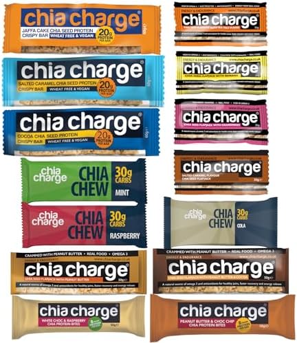 CHIA CHARGE Healthy Snack Protein Bars - Premium Sample Pack - Yorkshire Bakery- 14 of The Best 20g Protein Bars & Energy Packs (Premium Sample Pack - 14 Protein & Energy Packs)