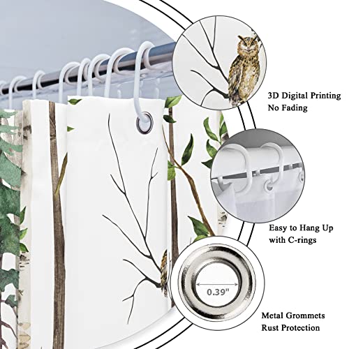 Riyidecor Brown Bear Shower Curtain For Bathroom Decor 60Wx72H Kids Country Watercolor Woodland Safari Forest Trees Hunting Wildlife Deer Art Printed Fabric Polyester Waterproof 12 Pack Plastic Hooks #TOP3