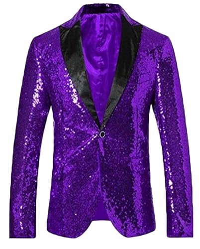 Men's Hot Pink Sequined Nightclub Tuxedo One Button Blazer Jacket Wedding Coat Hot Pink 48 Chest / 42 Waist2