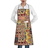 Afrikanische Textil-Patchwork-Schürze mit Tasche, Restaurant-Schürze, Kellner-Arbeitsschürze, weich und bequem., Weiß, Einheitsgröße