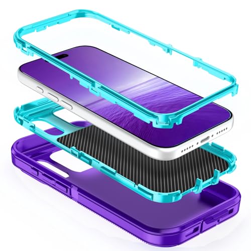 Mieziba for iPhone 17 Pro Max Case Heavy Duty Shockproof Dust/Drop Poof 3 Layers Full Bady Protection Rugged Cover Case for iPhone 17 Pro Max 6.9",Purple/Turquoise by Mieziba - Used condition - Image 5