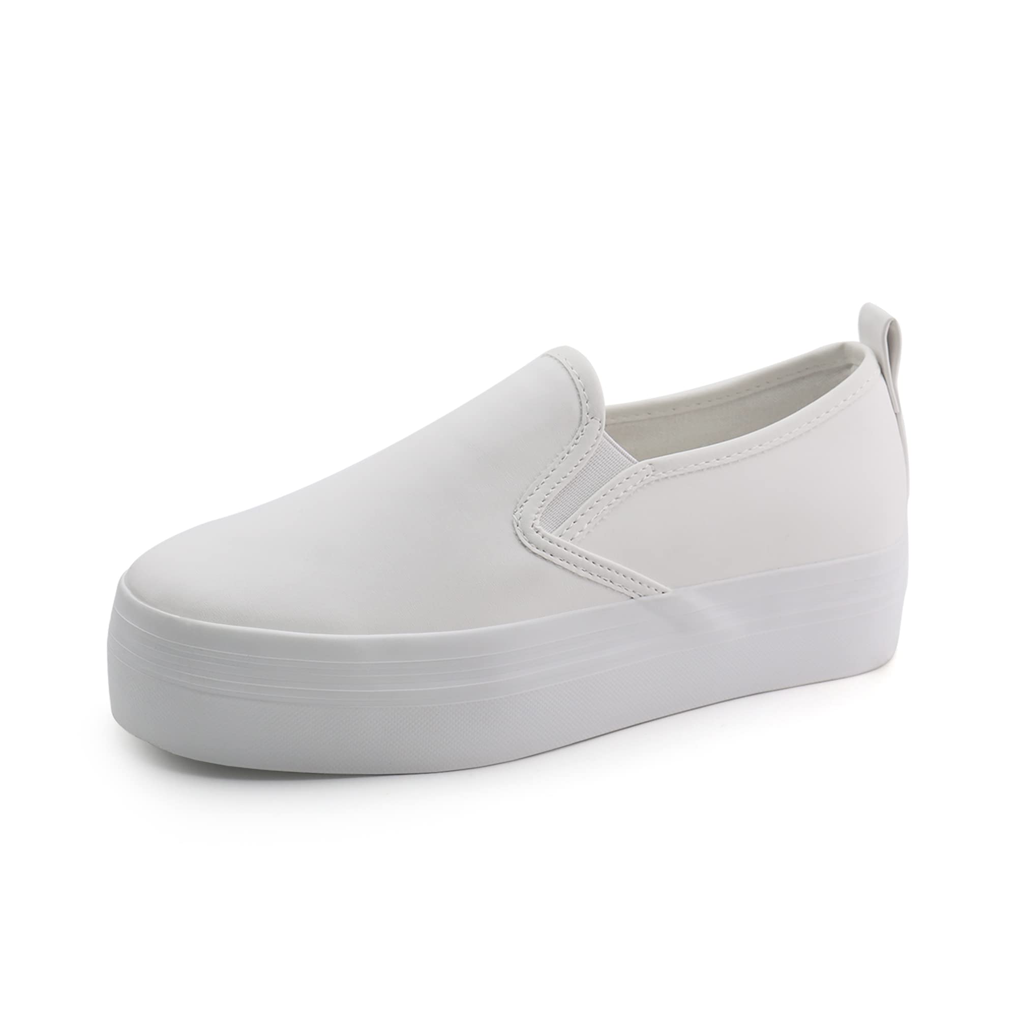 (size 6) JABASIC Women Casual Slip On Platform Loafers Comfortable Walking Shoes (9M,White)