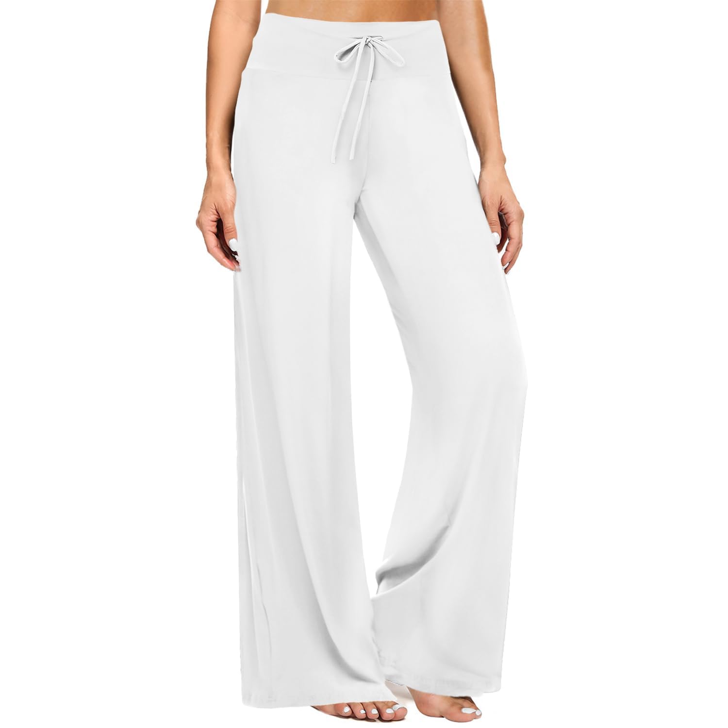 ZOOSIXX Soft Black Pajama Pants for Women, Wide Leg Comfy Casual Lounge Yoga Capri Pants 22'' / 30''