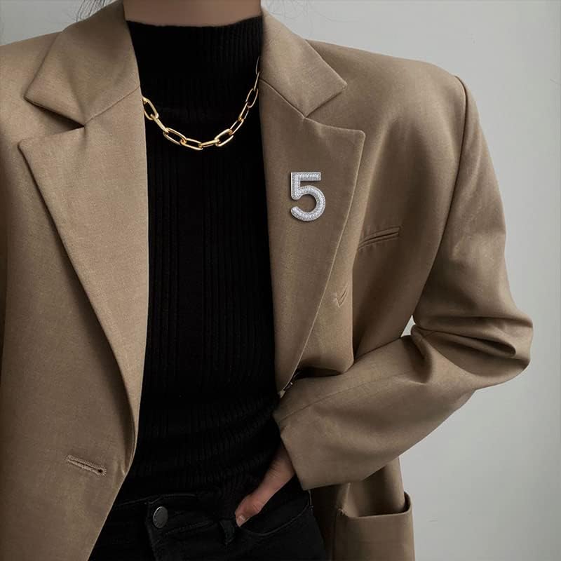 Crystal Pearls Lucky Number Five Brooch for Women Girl Men Fashion Lapel Pins Corsage Scarf Pin Rhinestones Breastpin for Wedding Party Banquet Clothes Badge Jewelry Birthday Mother's Day Gift - Image 3