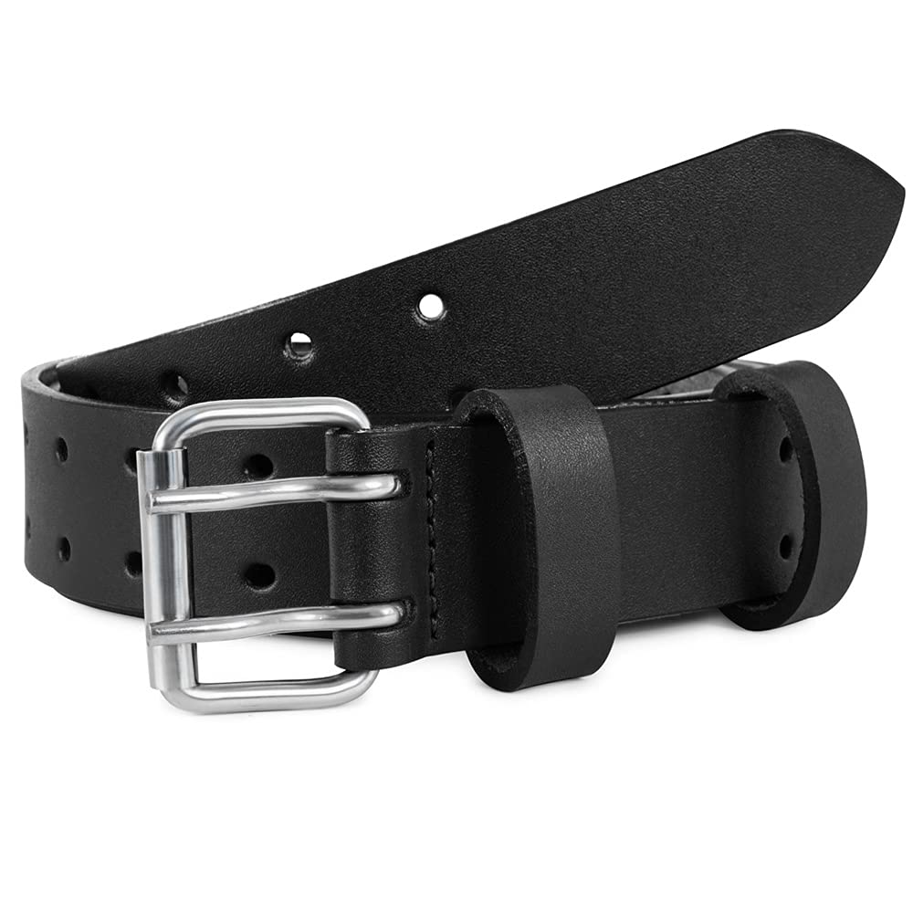 PBF Double Prong Leather Work Belts for Men | 38mm Wide | Heavy Duty | Real Leather Belt (XXL for Waist 52