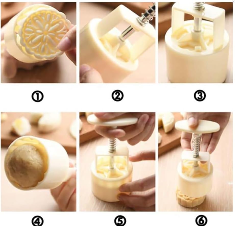 Mooncake Press Molds, Mooncake Mold with 4 Cookie Stamps,Flower Moon Cake Mold Press,Mid Autumn Festival Hand Pressure Mooncake DIY Tools for Cookies,Cutter Mold Hand Printing Fondant Dessert Mold