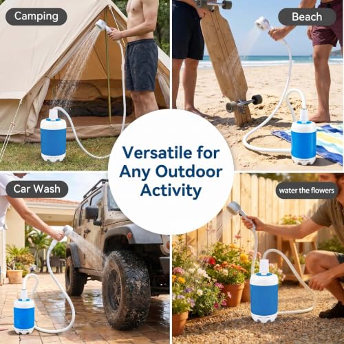 Ducha portátil Koala Gear con bomba recargable USB y cabezal ajustable para camping, playa, baño de mascotas, lavado de autos, jardín y emergencia de viaje miniatura 5