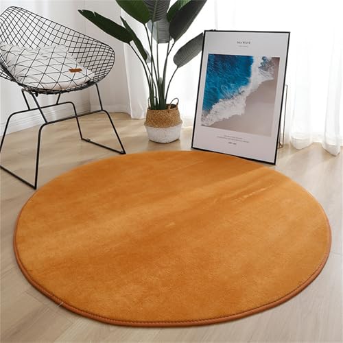 Hearda Grand tapis rond antidérapant en polaire corail pour chambre à coucher et cuisine - 40 à 120 cm - Pour salons, couloirs, chambres (120 cm, orange)